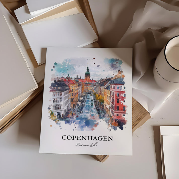 Copenhagen Wall Art, Copenhagen Denmark Print, Denmark Watercolor Art, Copenhagen Gift, Travel Print, Travel Poster, Housewarming Gift