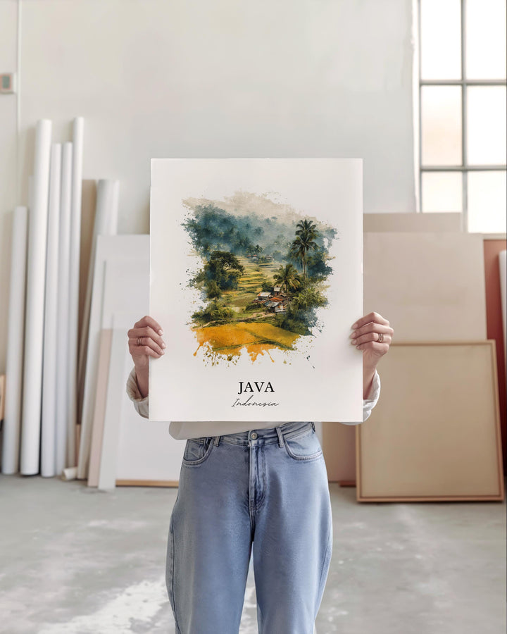 Java Indonesia Art, Indonesia Print, Indonesia Watercolor, Java Indonesia Gift, Indonesia Travel Print, Travel Poster, Housewarming Gift
