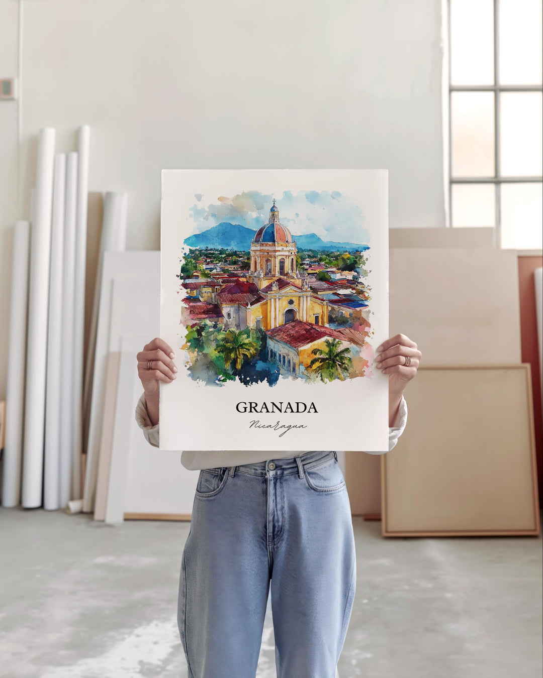 Granada Wall Art, Lake Nicaragua Print, Nicaragua Watercolor Art, Granada Nicaragua Gift, Travel Print, Travel Poster, Housewarming Gift
