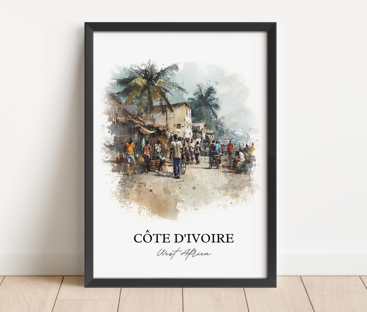 Côte d'Ivoire Wall Art, Côte d'Ivoire Print, Ivory Coast Watercolor Art, Côte d'Ivoire Gift, Travel Print, Travel Poster, Housewarming Gift