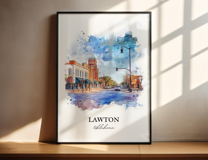 Lawton OK Wall Art, Comanche County Print, Oklahoma Watercolor Art, Lawton OK Gift, Travel Print, Travel Poster, Housewarming Gift