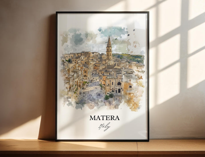 Matera Italy Wall Art, Basilicata Print, Italy Watercolor Art, Matera Italy Gift, Travel Print, Travel Poster, Housewarming Gift