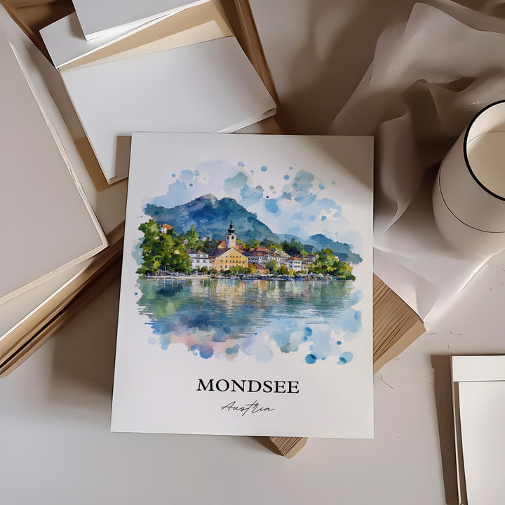 Mondsee Wall Art, Vöcklabruck District Print, Austria Watercolor Art, Mondsee Austria Gift, Travel Print, Travel Poster, Housewarming Gift