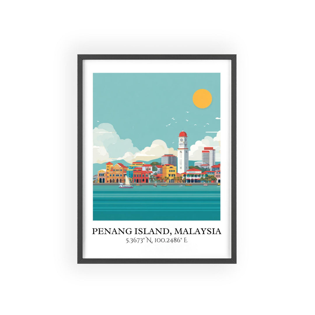 Penang Island Art, Penang Island Retro Travel Art, Penang Island Home Decor, Malaysia Gift, Malaysia Art, Travel Prints, Housewarming Gift