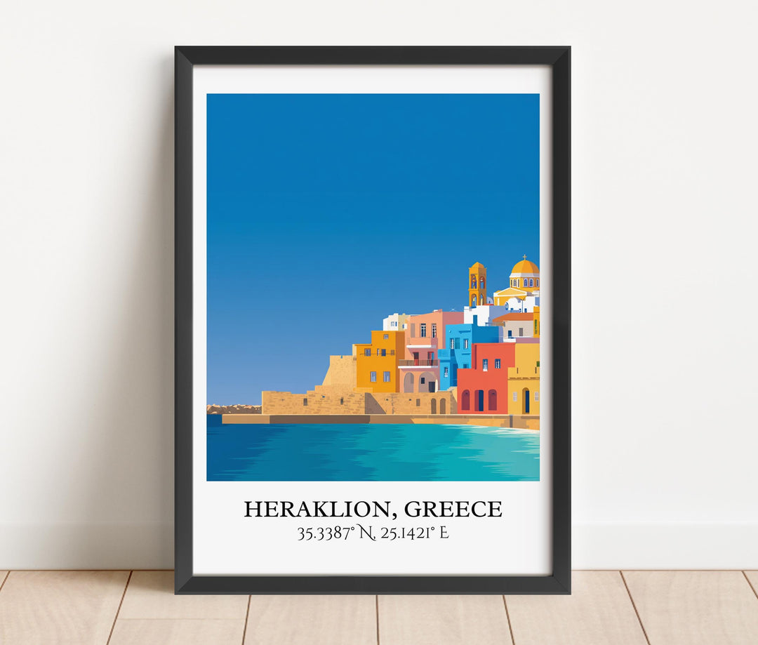 Heraklion Art, Heraklion Greece Retro Travel Art, Greece Home Decor, Greece Gift, Heraklion Travel Art, Travel Prints, Housewarming Gift