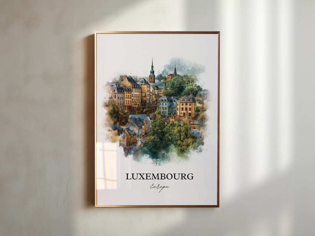Luxembourg Wall Art, Luxembourg Print, Luxembourg Watercolor Art, Europe Gift, Travel Print, Travel Poster, Housewarming Gift