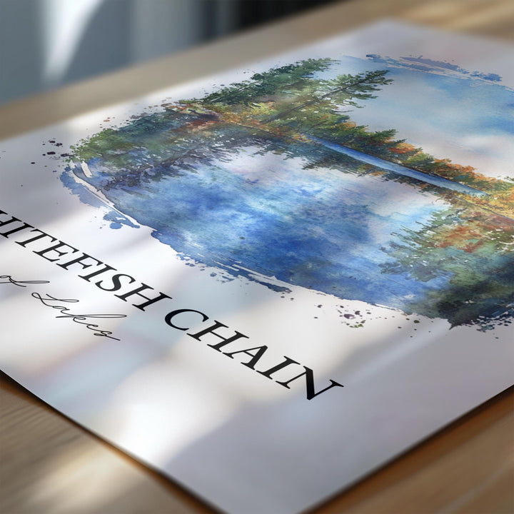Whitefish Lake, Montana, USA – Watercolor Art Print