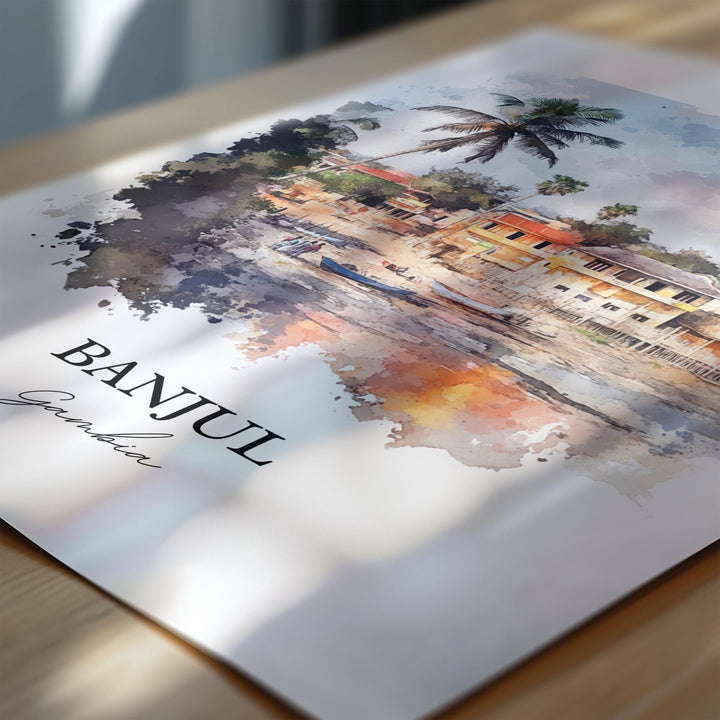 Banjul Wall Art, Banjul Print, Gambia Watercolor Art, Banjul Gambia Gift, African Travel Print, Travel Poster, Housewarming Gift