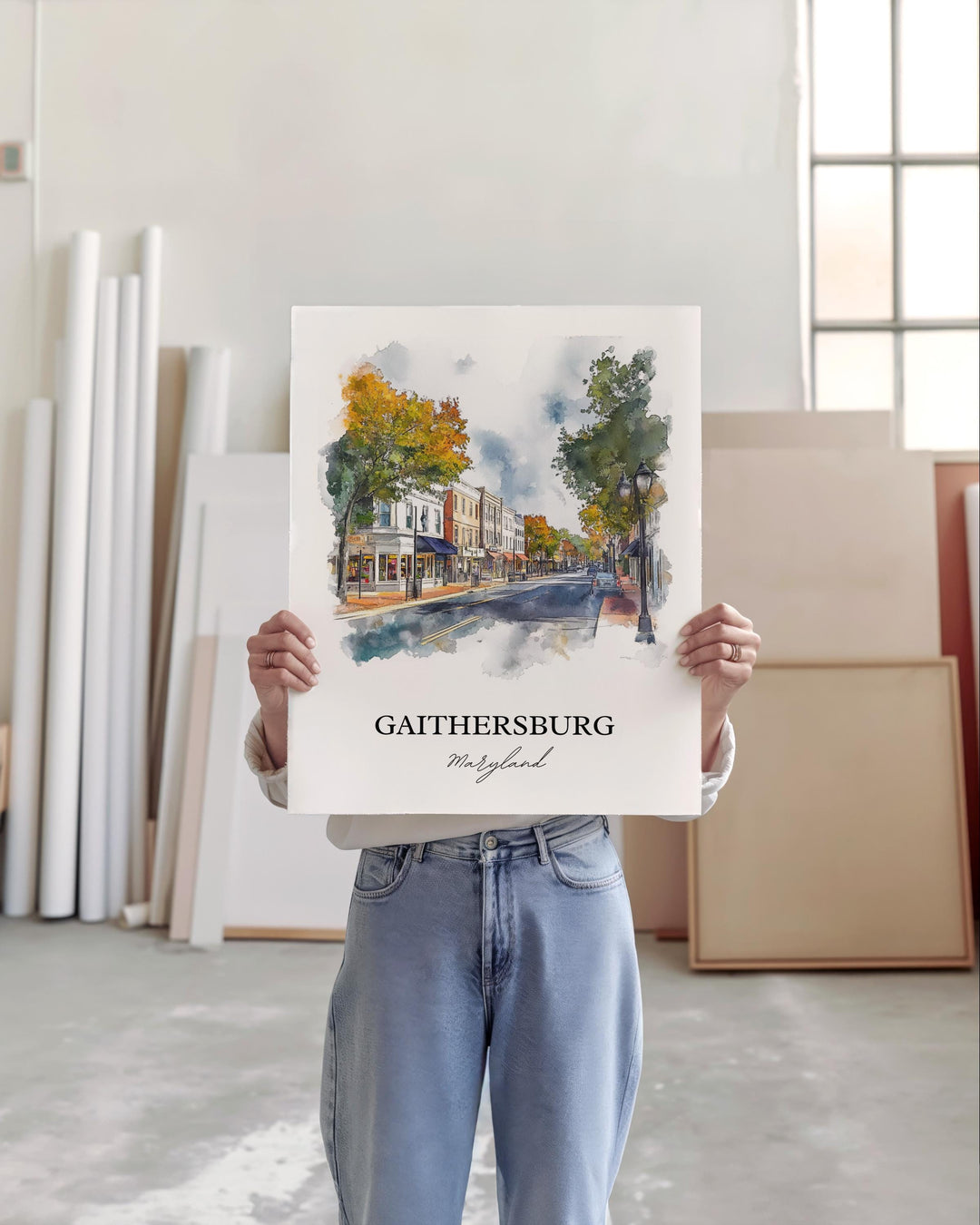 Gaithersburg Art, Montgomery County Print, Maryland Watercolor Art, Gaithersburg MD Gift, Travel Print, Travel Poster, Housewarming Gift