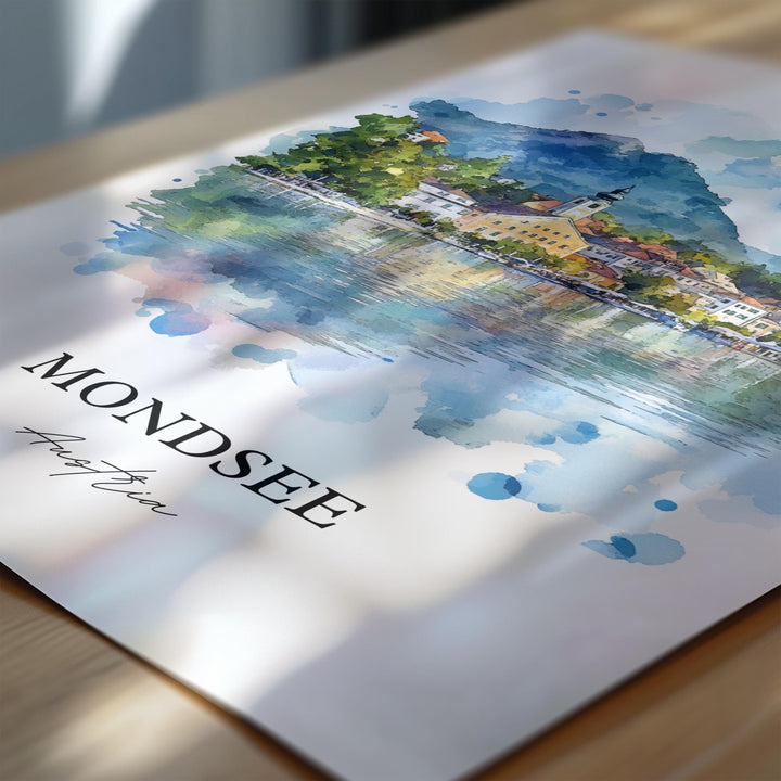 Mondsee Wall Art, Vöcklabruck District Print, Austria Watercolor Art, Mondsee Austria Gift, Travel Print, Travel Poster, Housewarming Gift