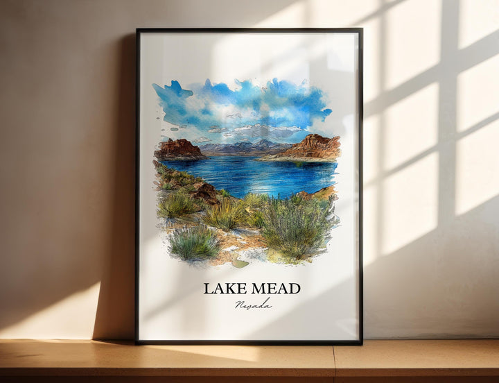Lake Mead Wall Art, Nevada Print, Lake Mead NV Watercolor, Lake Mead Gift, Travel Print, Travel Poster, Housewarming Gift