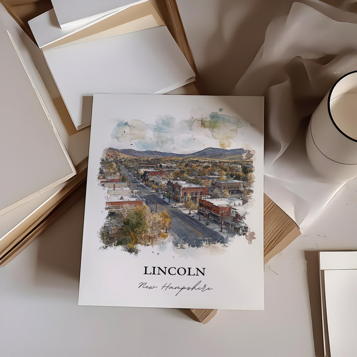 Lincoln NH Wall Art, White Mountains Print, New Hampshire Watercolor Art, Lincoln NH Gift, Travel Print, Travel Poster, Housewarming Gift
