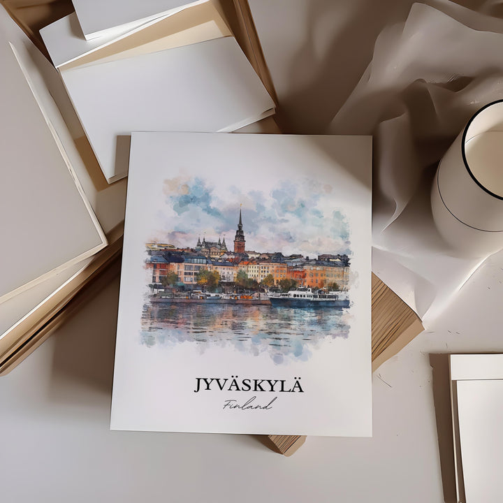 Jyväskylä Wall Art, Finnish Lakeland Print, Finland Watercolor Art, Jyväskylä Gift, Travel Print, Travel Poster, Housewarming Gift