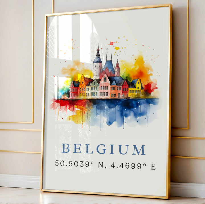 Belgium Country Wall Art - Belgium Coordinates Print