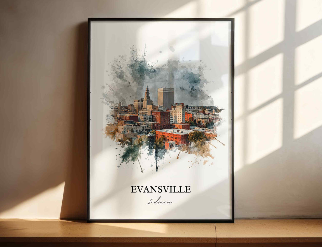 Evansville Wall Art, Evansville IL Print, Illinois Watercolor Art, Evansville Illinois Gift, Travel Print, Travel Poster, Housewarming Gift