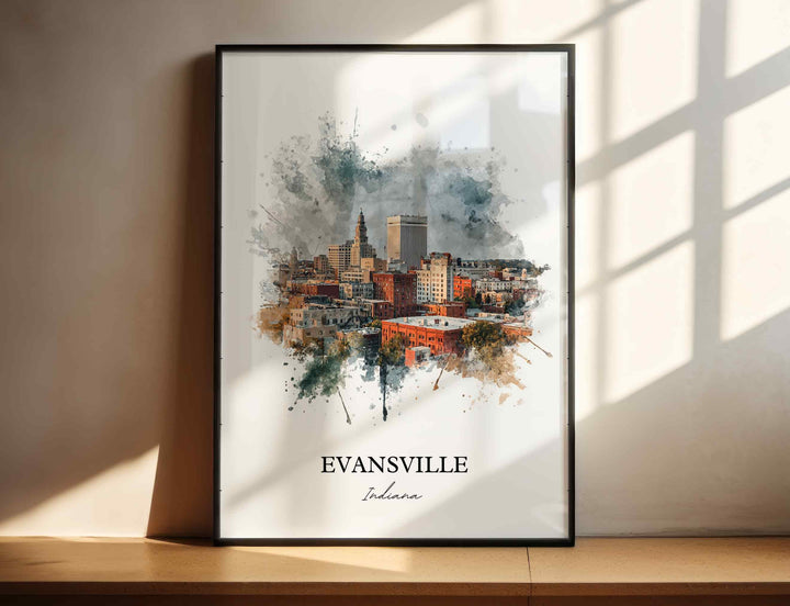 Evansville Wall Art, Evansville IL Print, Illinois Watercolor Art, Evansville Illinois Gift, Travel Print, Travel Poster, Housewarming Gift