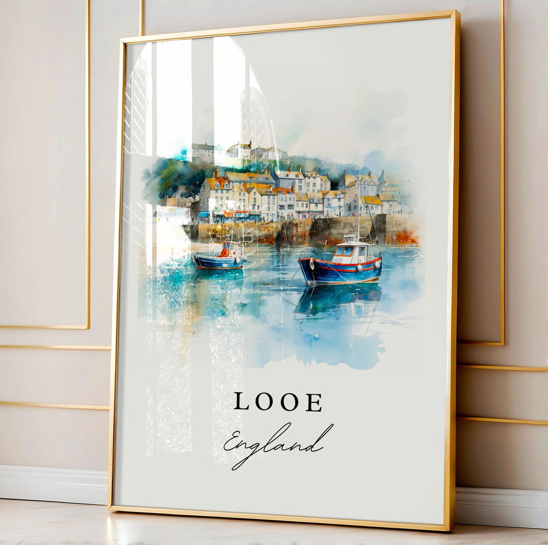 Looe England Wall Art, Looe Print, Looe Watercolor Art, Looe UK Gift, Travel Print, Travel Poster, Looe England Housewarming Gift