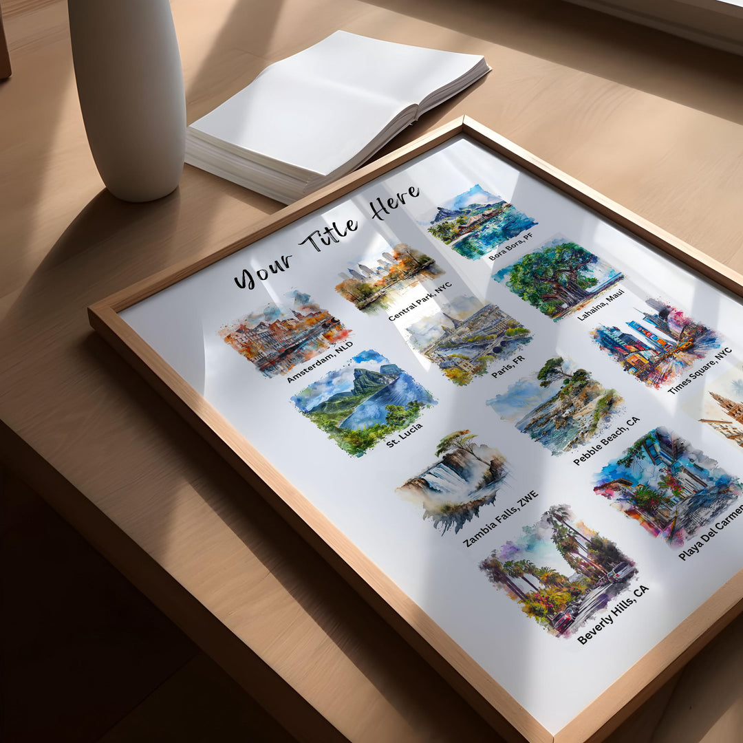 Personalized Travel Destinations Print, Study Abroad Art, Holiday Travel Lover Gift, Anniversary Gift, Birthday Gift, Custom Travel Artwork