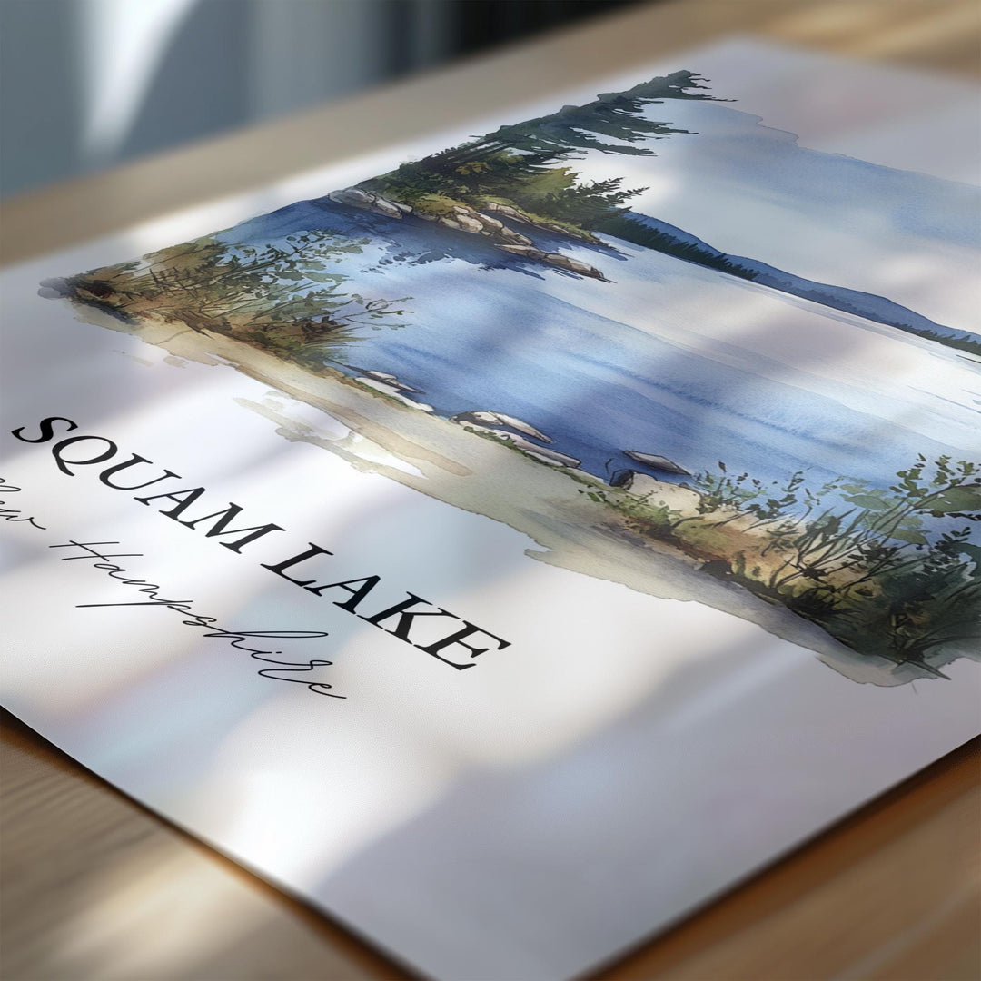 Squam Lake NH Wall Art, Grafton County Print, New Hampshire Watercolor Art, Squam Lake Gift, Travel Print, Travel Poster, Housewarming Gift