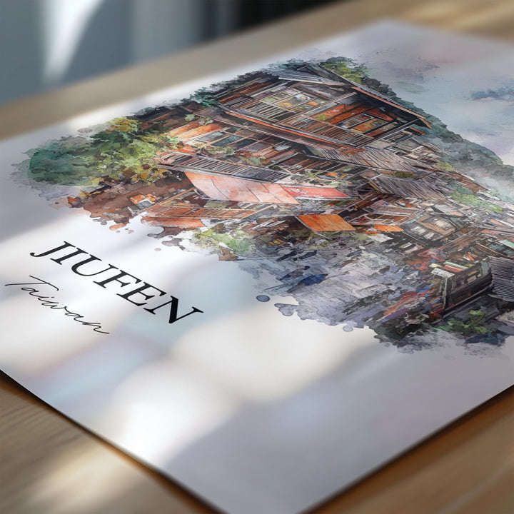 Jiufen Taiwan Wall Art, Jiufen Taiwan Print, Taiwan Watercolor Art, Jiufen Gift, Travel Print, Travel Poster, Housewarming Gift
