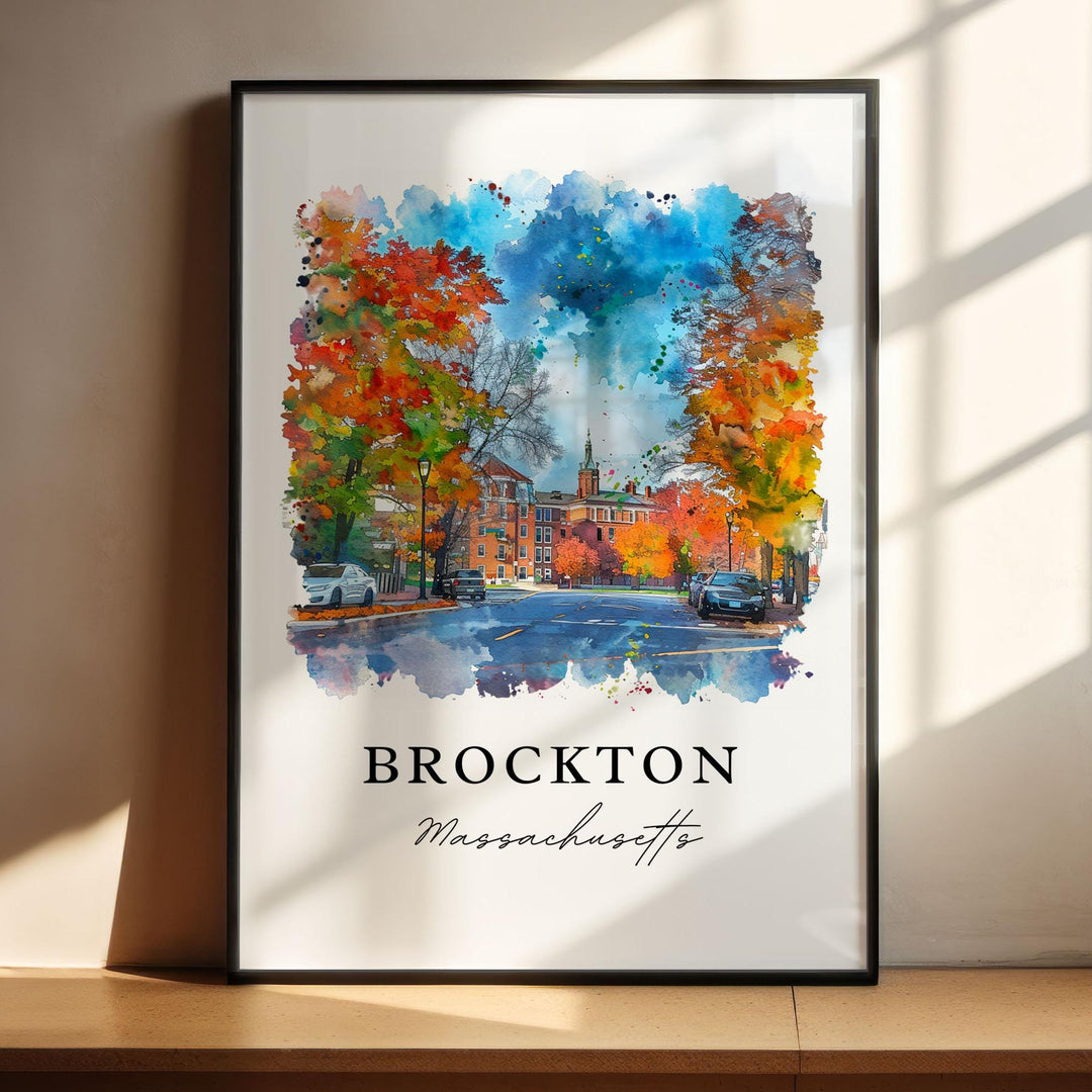 Brockton MA Wall Art, Brockton Print, Brockton Watercolor Art, Plymouth County MA Gift, Travel Poster, Housewarming Gift