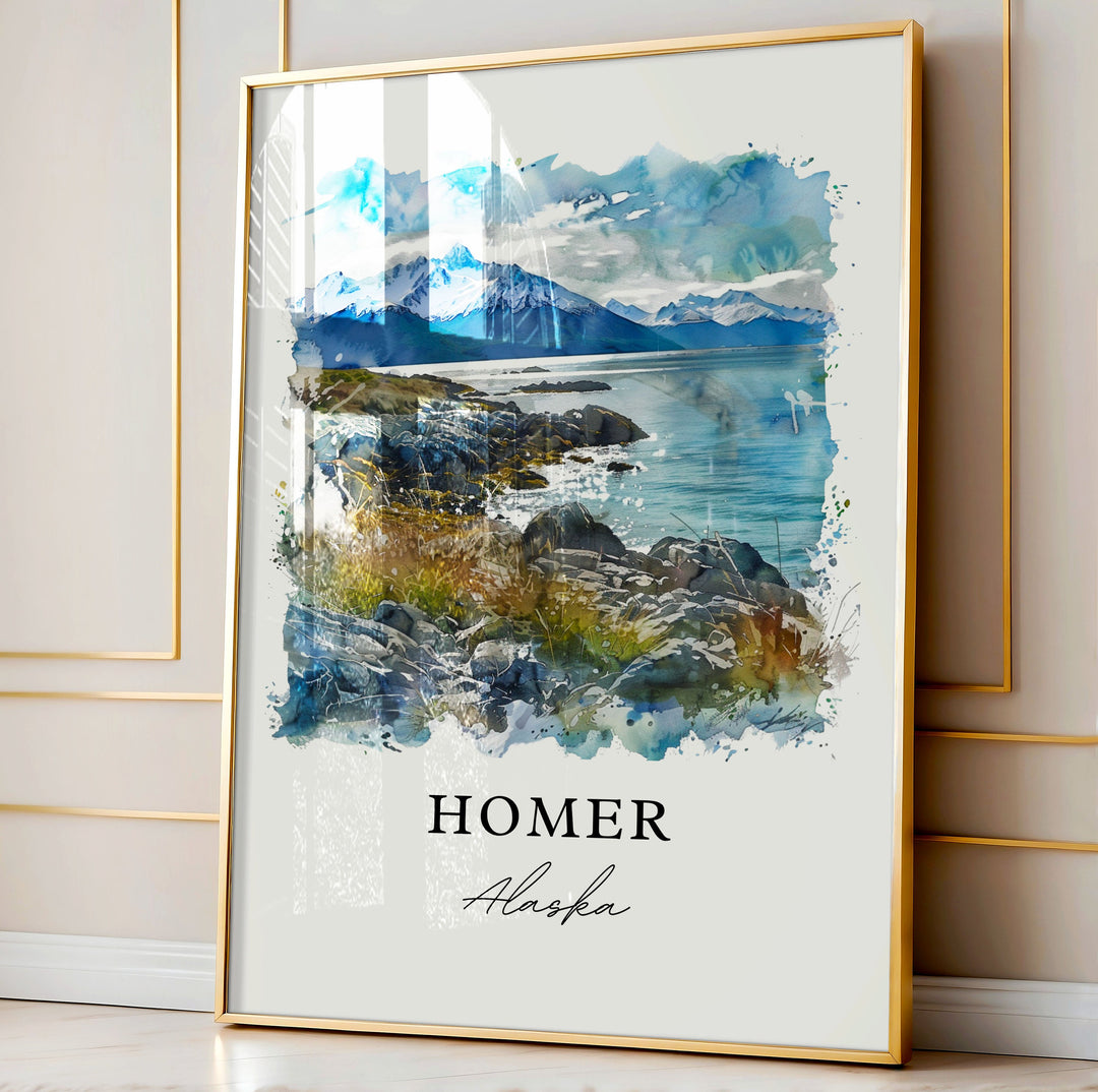 Homer Alaska Wall Art, Kachemak Bay Print, Homer AK Watercolor, Homer Gift,