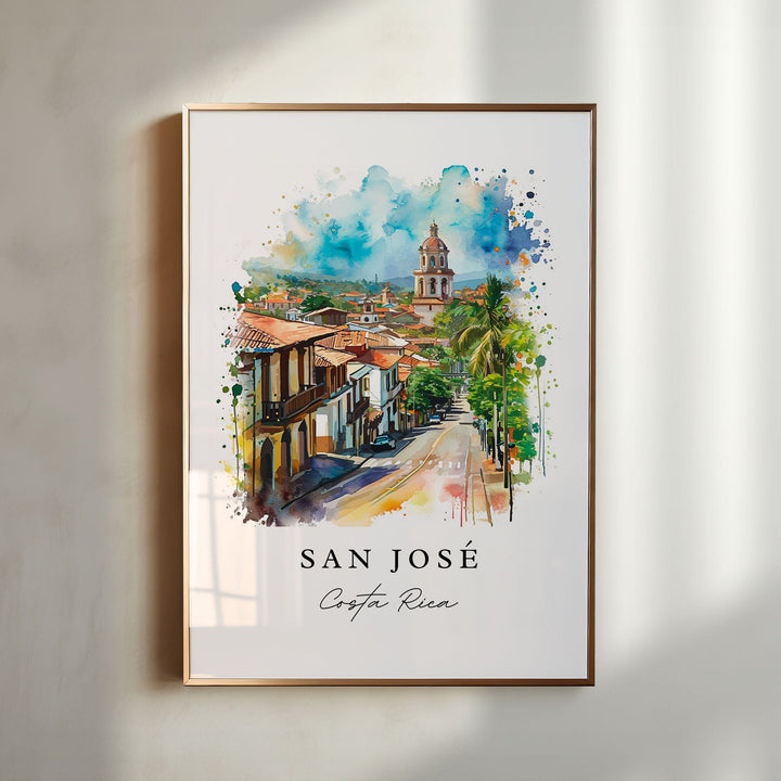 San Jose watercolor travel art - Costa Rica, San Jose print, Wedding gift, Birthday present, Custom Text, Perfect Gift