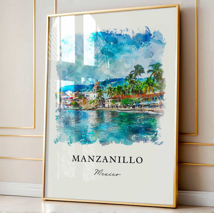 Manzanillo Mexico Wall Art, Colima MX Print, Manzanillo Watercolor Art, Manzanillo MX Gift,