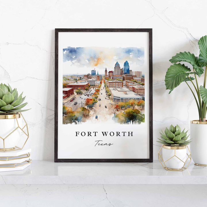 Fort Worth, Texas, USA – Watercolor Art Print