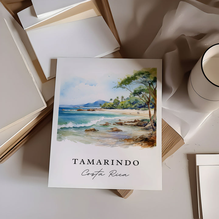 Tamarindo traditional travel art - Costa Rica, Tamarindo poster print, Wedding gift, Birthday present, Custom Text, Perfect Gift