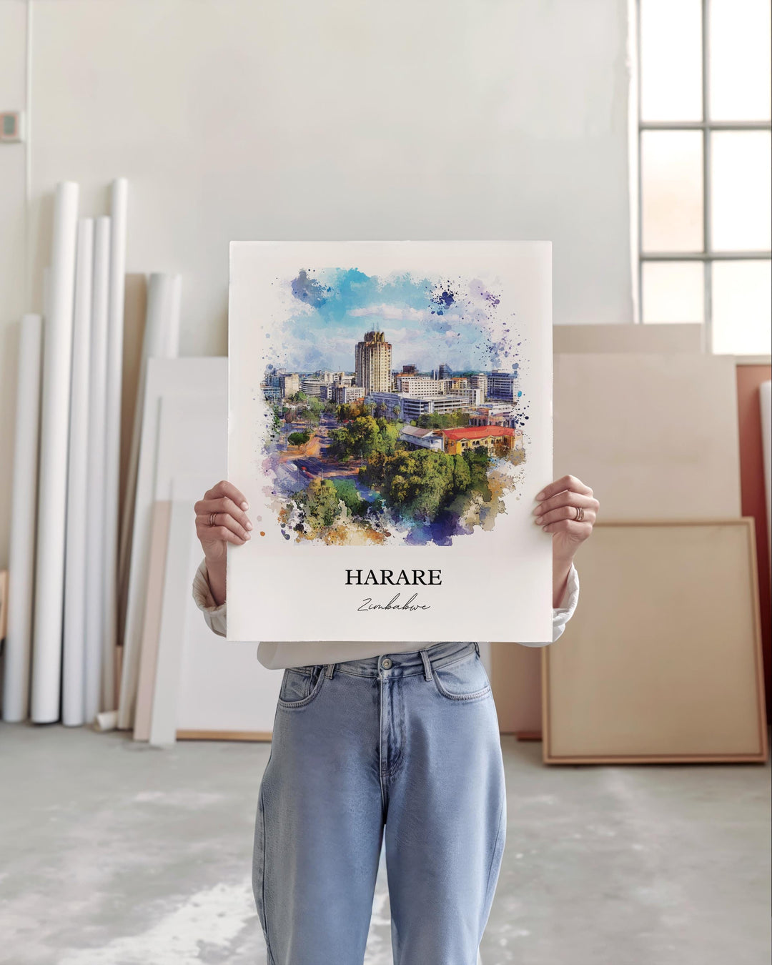 Harare Wall Art, Harare Print, Zimbabwe Watercolor Art, Harare Zimbabwe Gift, Travel Print, Travel Poster, Housewarming Gift