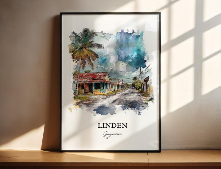 Linden Guyana Wall Art, Guyana Print, Guyana Watercolor Art, Linden Guyana Gift, Travel Print, Travel Poster, Housewarming Gift