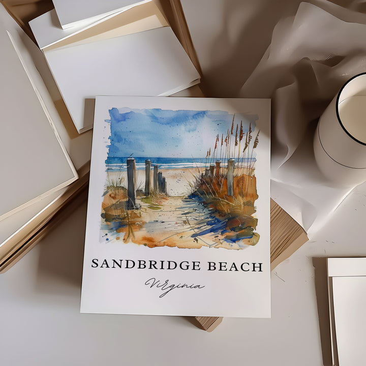 Sandbridge Beach VA Art, Sandbridge Beach Print, Virginia Beach Watercolor, VA Beach Gift,