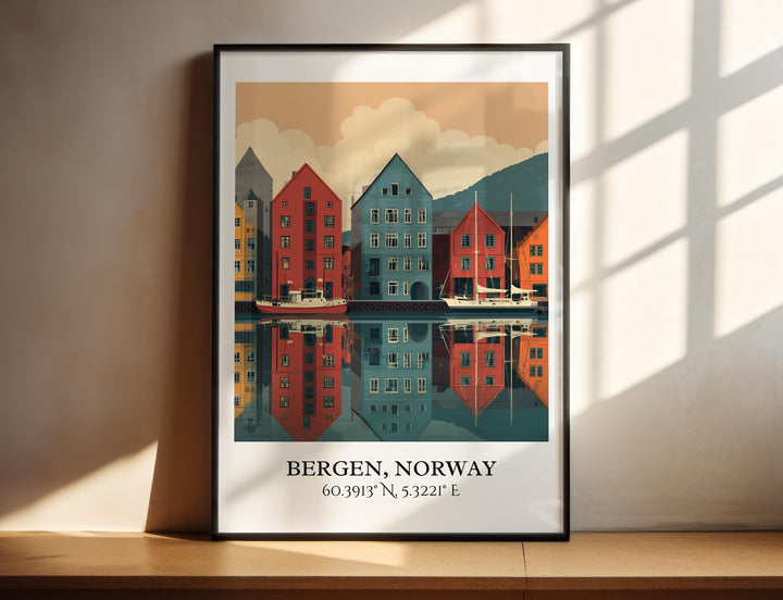 Bergen Norway Art, Bergen Retro Travel Art, Bergen Home Decor, Bergen Norway Gift, Norway Travel Art, Travel Prints, Housewarming Gift