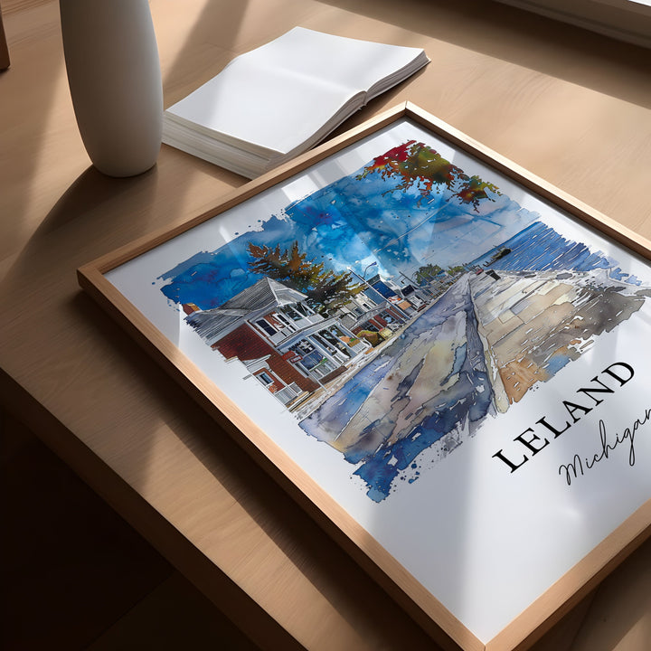 Leland Michigan Wall Art, Leland MI Print, Leland Watercolor, Leelanau County Michigan Gift,