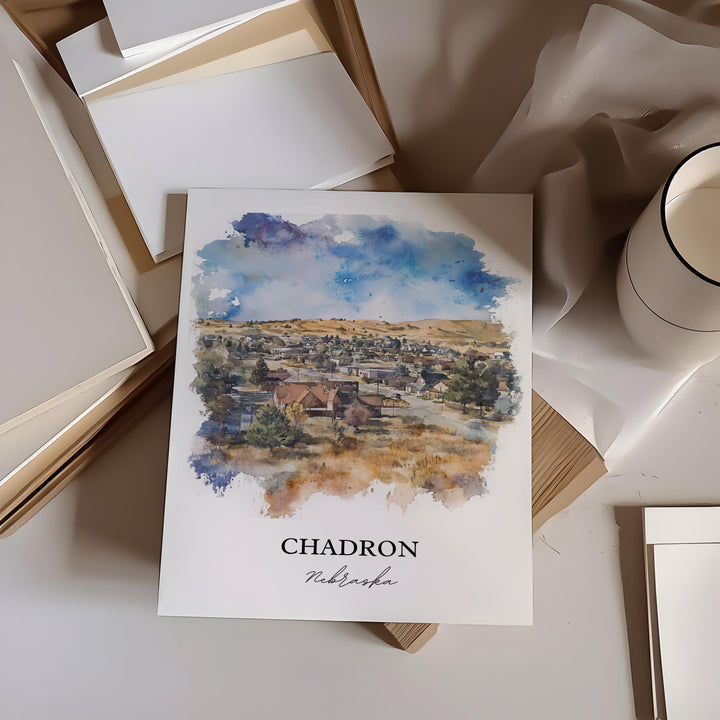 Chadron Nebraska Wall Art, Dawes County NE Print, Nebraska Watercolor Art, Chadron Gift, Travel Print, Travel Poster, Housewarming Gift