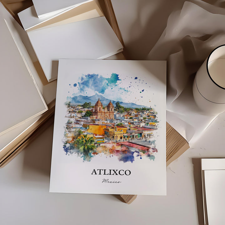 Atlixco Mexico Wall Art, Popocatépetl Volcano Print, Mexico Watercolor, Atlixco Mexico Gift, Travel Print, Travel Poster, Housewarming Gift