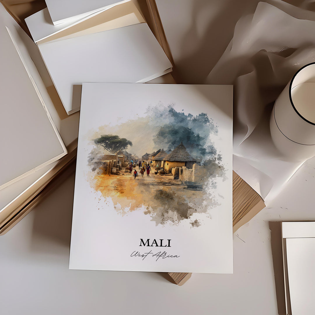 Mali Wall Art, Mali Print, Mali Watercolor Art, Mali Africa Gift, Travel Print, Travel Poster, Housewarming Gift