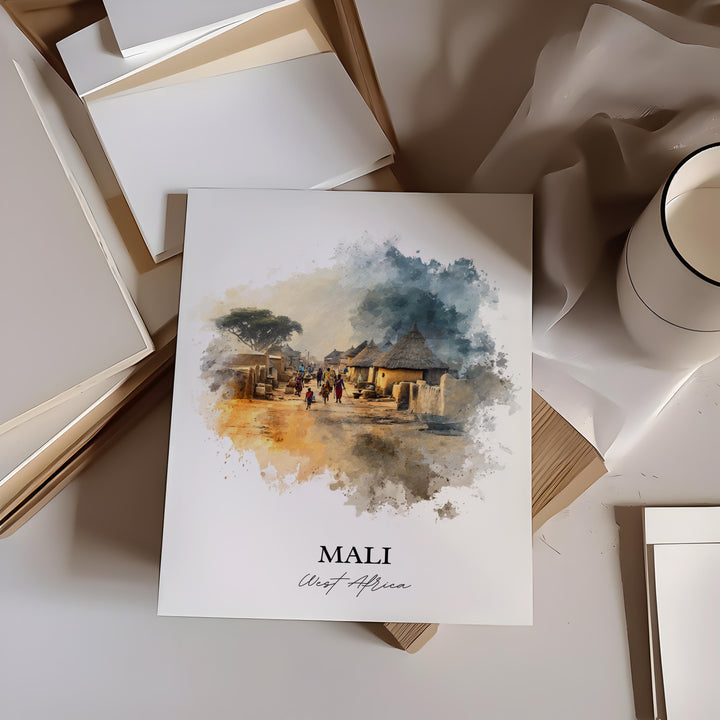 Mali Wall Art, Mali Print, Mali Watercolor Art, Mali Africa Gift, Travel Print, Travel Poster, Housewarming Gift