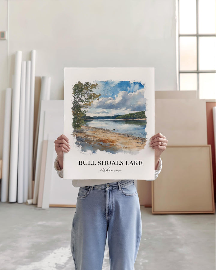 Bull Shoals Lake Wall Art, Ozarks Print, Arkansas Watercolor Art, Bull Shoals Lake Gift, Travel Print, Travel Poster, Housewarming Gift