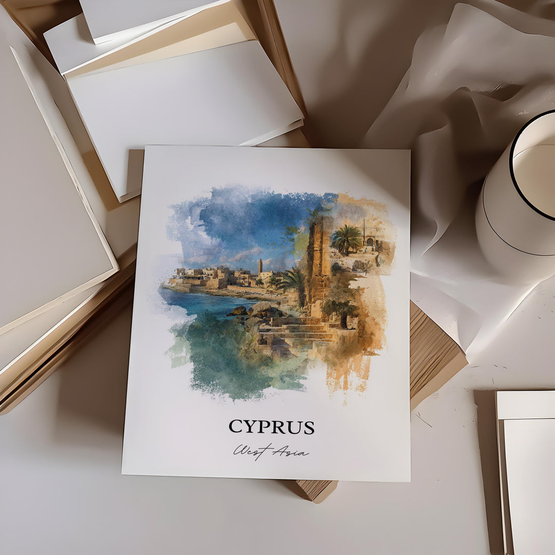 Cyprus Wall Art, Cyprus Print, Cyprus Watercolor Art, Cyprus Country Gift, Travel Print, Travel Poster, Housewarming Gift