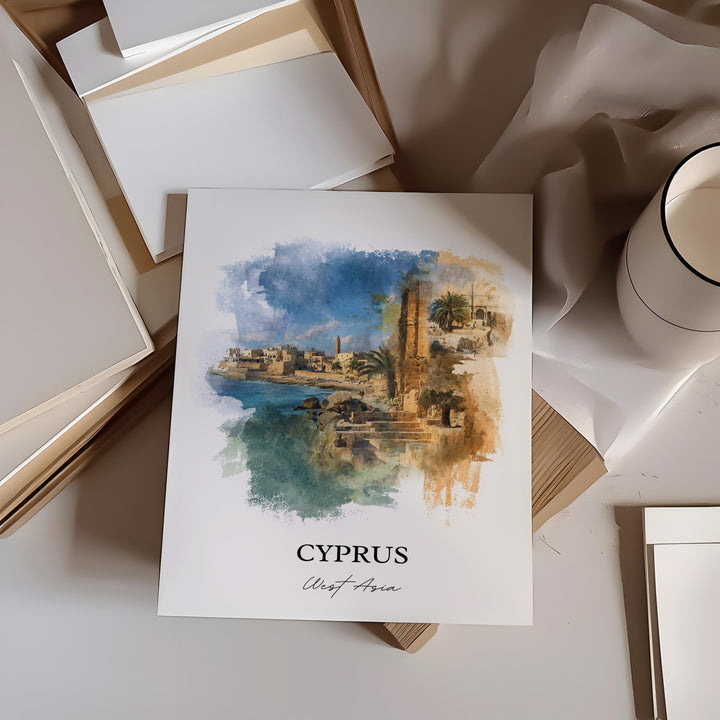 Cyprus Wall Art, Cyprus Print, Cyprus Watercolor Art, Cyprus Country Gift, Travel Print, Travel Poster, Housewarming Gift