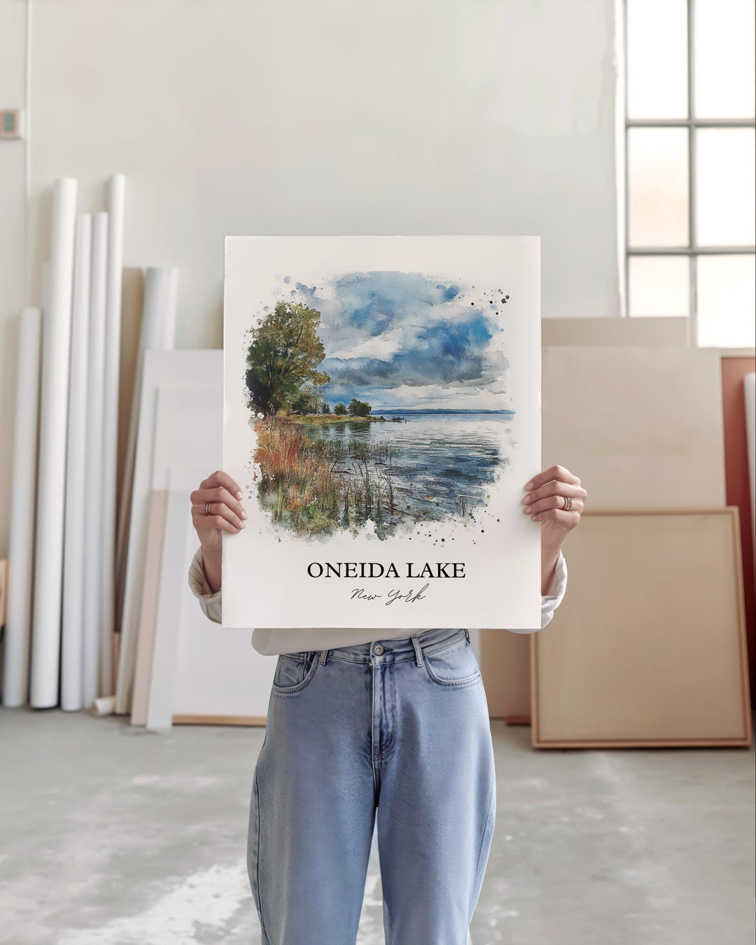 Oneida Lake Wall Art, Oswego Lake Print, New York Watercolor Art, Oneida Lake NY Gift, Travel Print, Travel Poster, Housewarming Gift