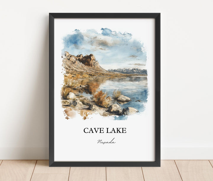 Cave Lake NV Wall Art, Nevada Print, Cave Lake Watercolor Art, Cave Lake Gift, Travel Print, Travel Poster, Housewarming Gift