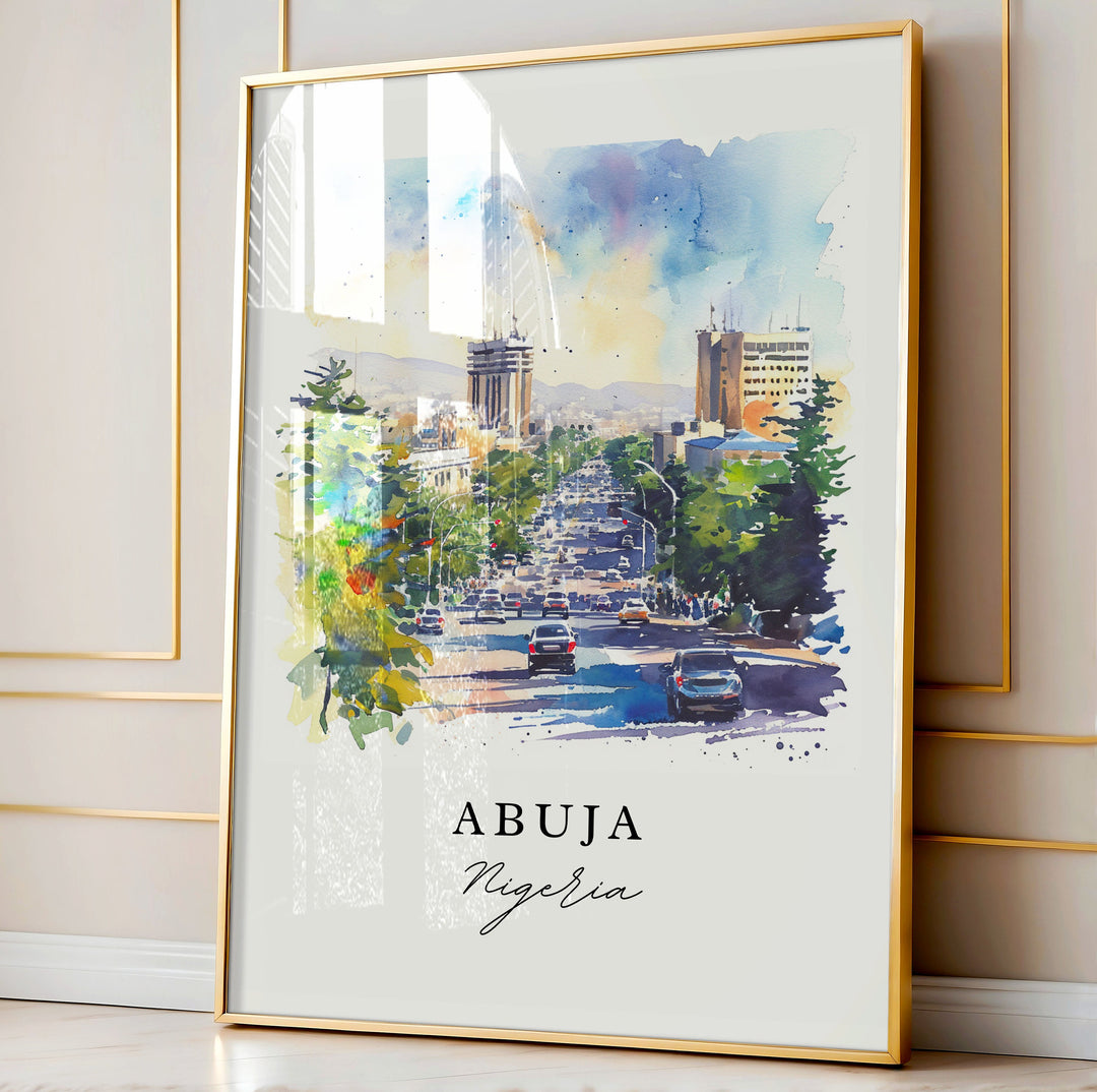 Abuja watercolor wall art - Nigeria, Abuja print, Wedding gift, Birthday present, Custom Text, Perfect Gift