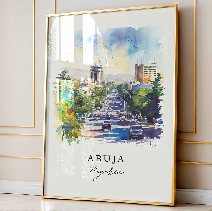 Abuja watercolor wall art - Nigeria, Abuja print, Wedding gift, Birthday present, Custom Text, Perfect Gift