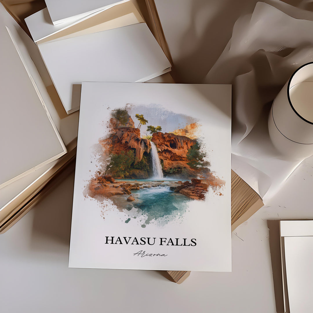 Havasu Falls Wall Art, Grand Canyon AZ Print, Arizona Watercolor Art, Havasu Falls Gift, Travel Print, Travel Poster, Housewarming Gift