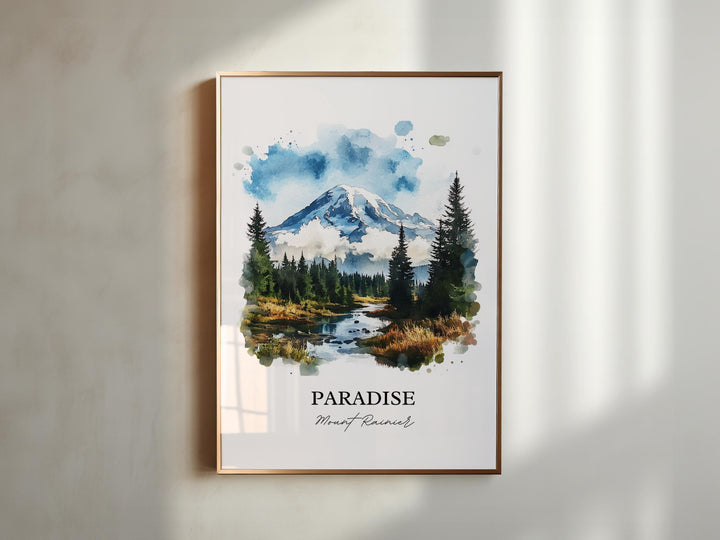Paradise Mt. Rainier Art, Mt Rainier Print, Washington Watercolor Art, Mount Rainier Gift, Travel Print, Travel Poster, Housewarming Gift