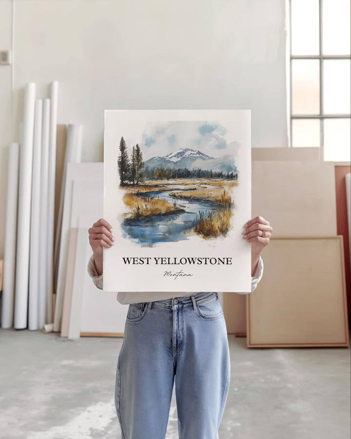 West Yellowstone Art, Yellowstone Town Print, Montana Watercolor Art, West Yellowstone Gift, Travel Print, Travel Poster, Housewarming Gift