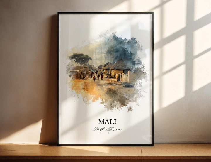Mali Wall Art, Mali Print, Mali Watercolor Art, Mali Africa Gift, Travel Print, Travel Poster, Housewarming Gift
